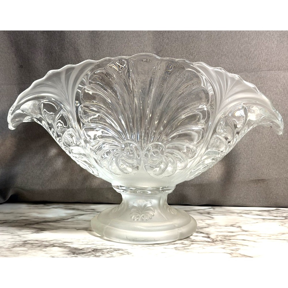 GORGEOUS VTG BANANA BOWL~ LIBS GLASS~ CRYSTAL SATIN GLASS 14" W 6LB (2601)